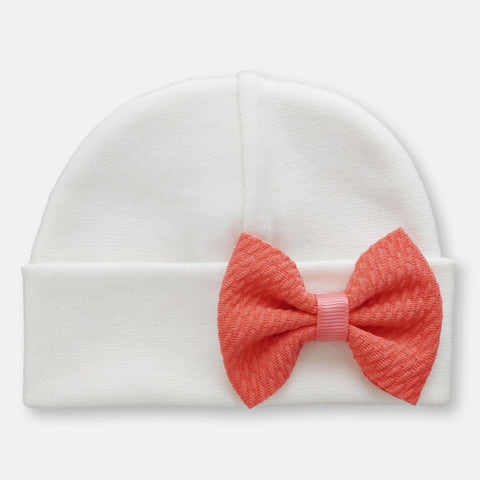 'Mini Poppy' Bow Baby Hat // Coral