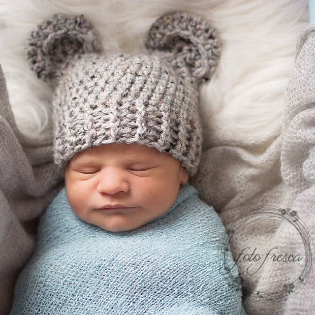 'Baby Bear' Crochet Hat // Grey Marble