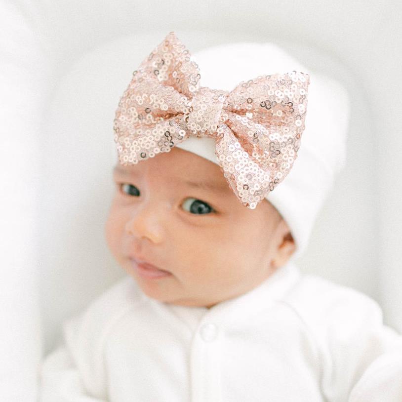 'Shimmer Bow' Baby Hat // Rose Gold