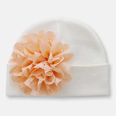 'Eyelet' Flower Baby Hat // Peach