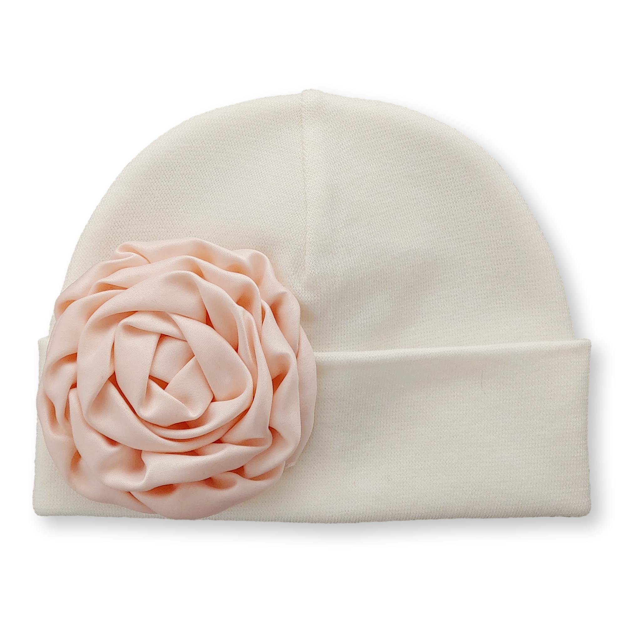'Satin' Flower Baby Hat // Peach