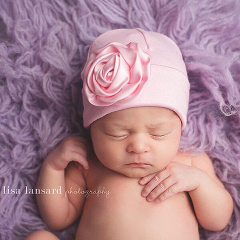 'Satin' Flower Baby Hat // Pink
