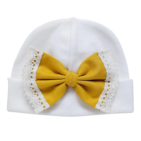 'Vintage Bow' Baby Hat Ivory // Gold