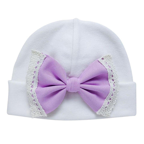 'Vintage Bow' Baby Hat Ivory // Lilac