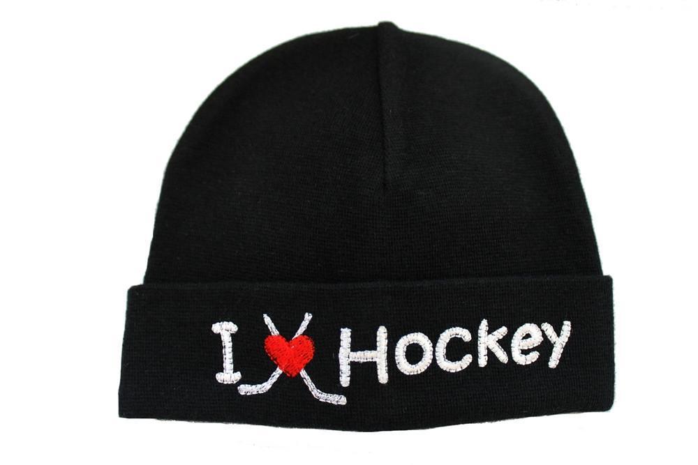 Embroidered Hat Black // I Love Hockey-Embroidered Hats-UniqueKidz