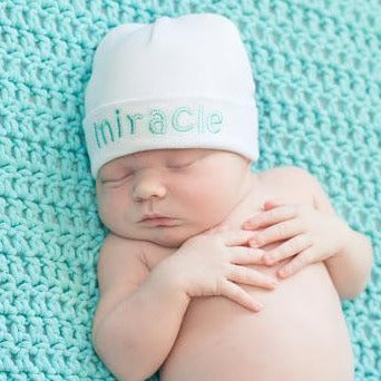 Embroidered Hat White // Miracle Aqua-Embroidered Hats-UniqueKidz