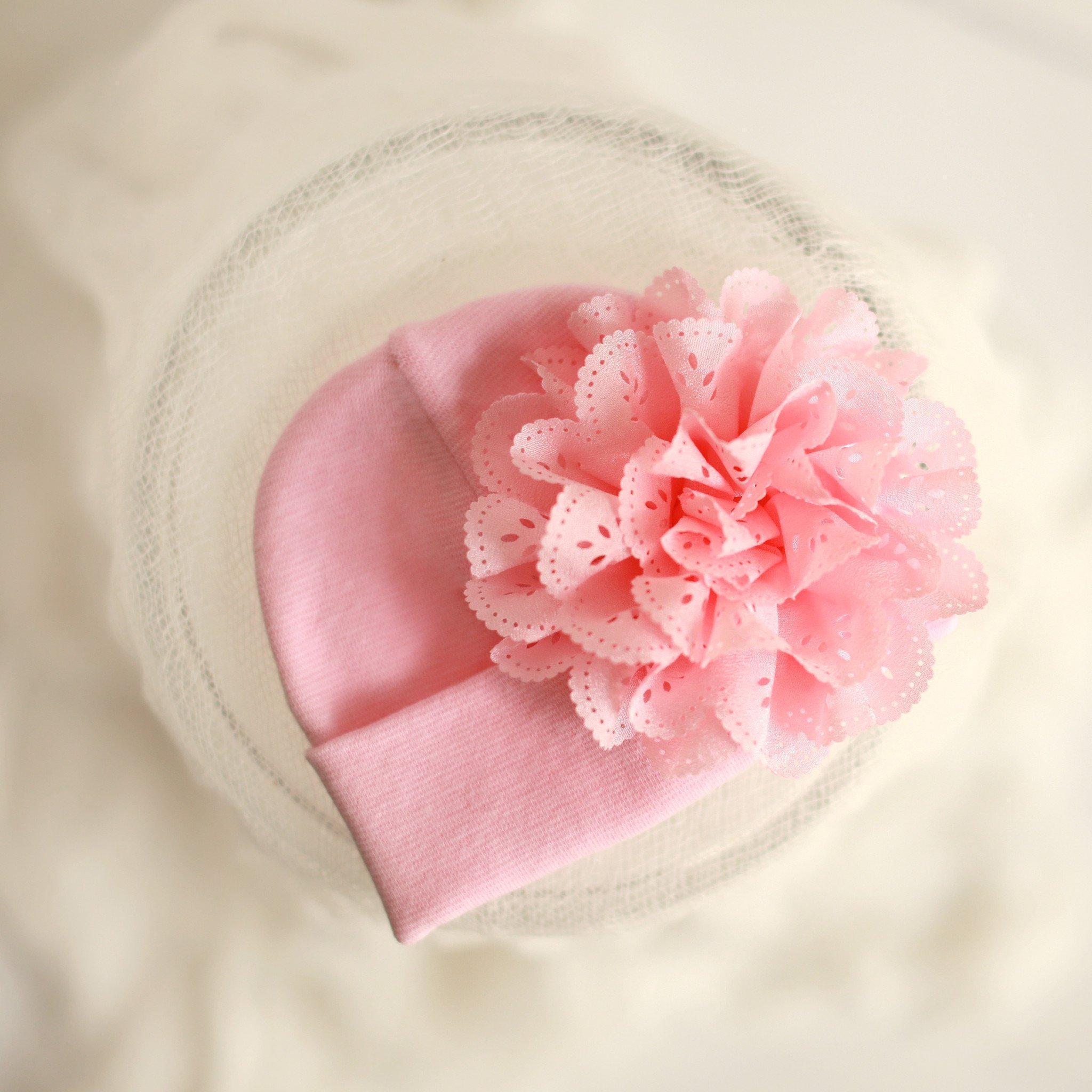 'Eyelet' Flower Hospital Hat // Pink-Flower Hospital Hats-UniqueKidz