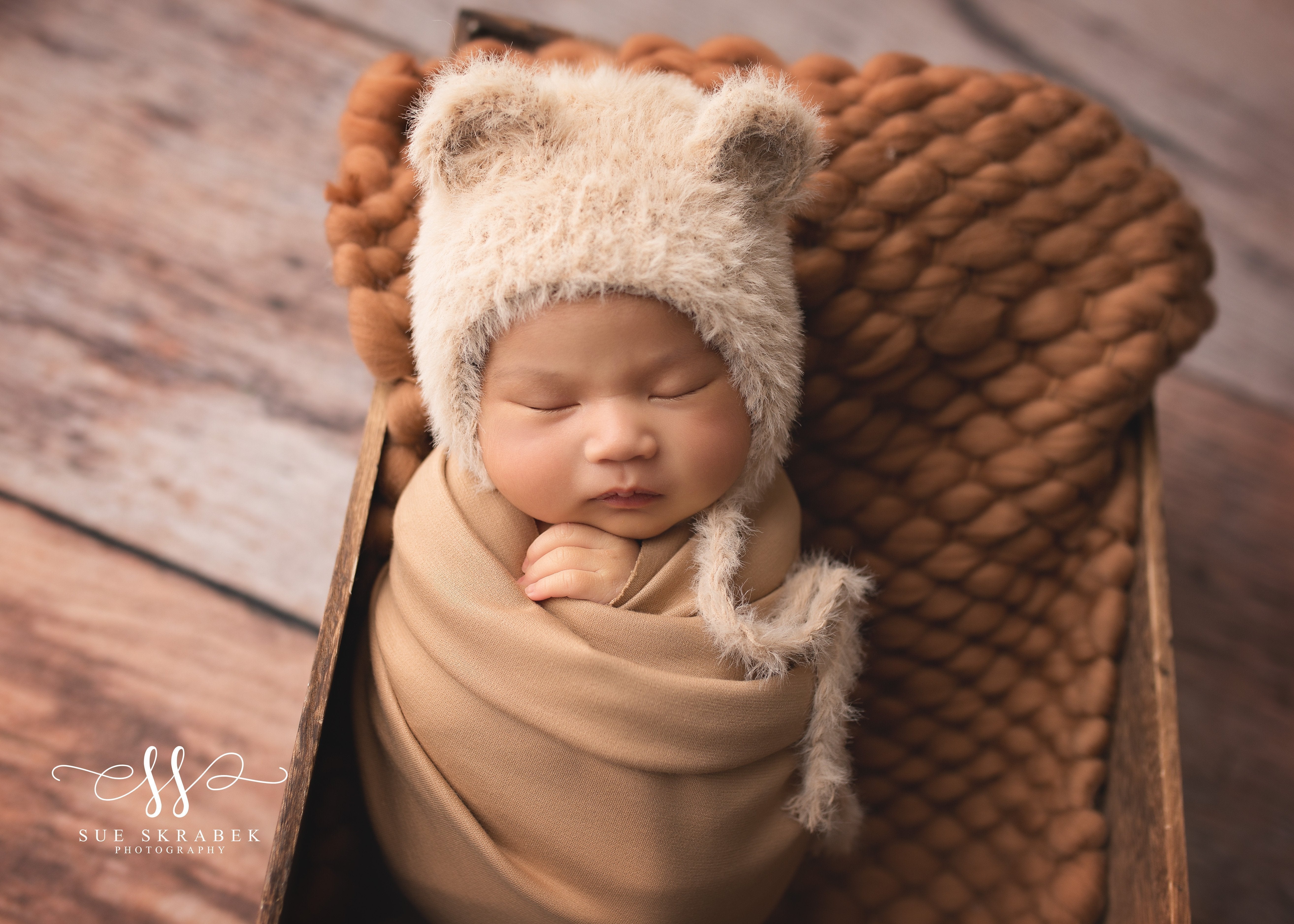 'Honey Bear' Knitted Baby Bonnet // Beige-Knit Baby Hats-UniqueKidz