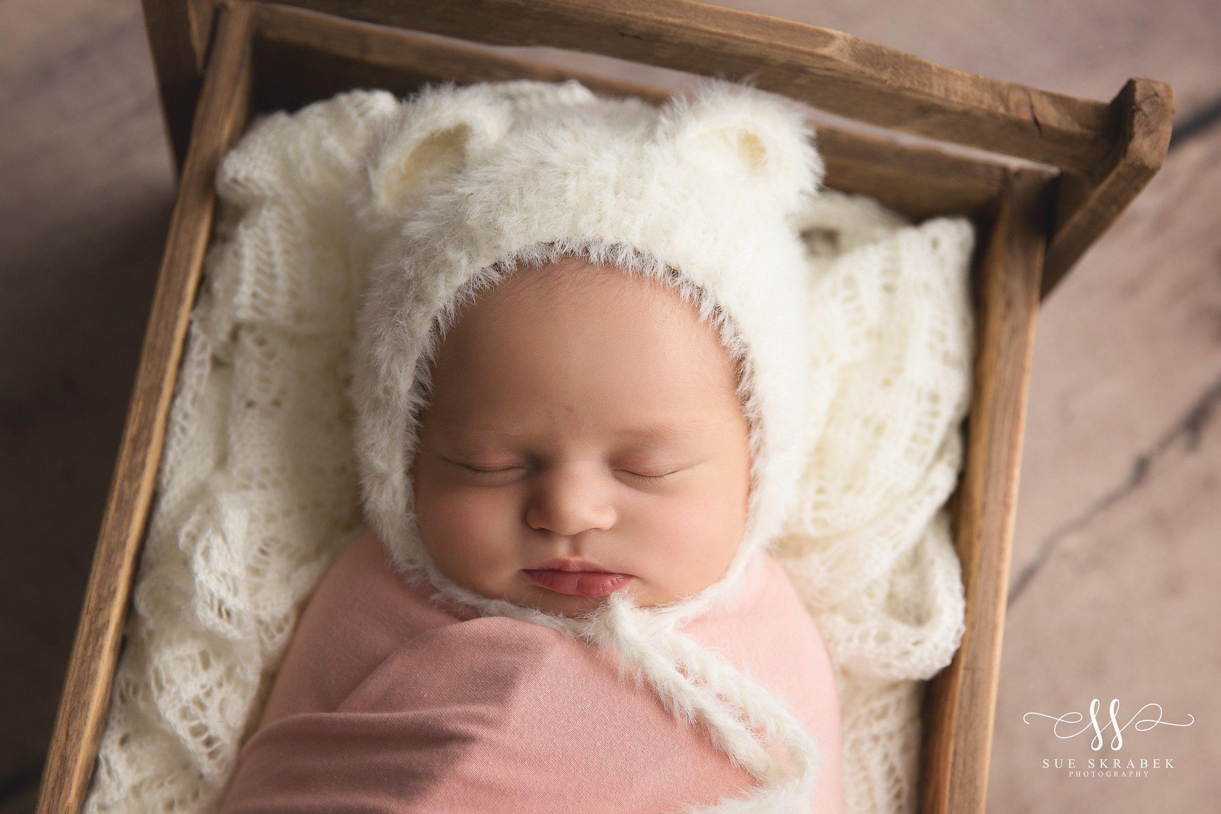 'Honey Bear' Knitted Baby Bonnet // White-Knit Baby Hats-UniqueKidz