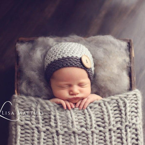 'James' Button Baby Hat // Charcoal + Silver