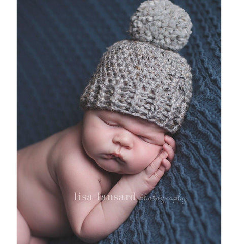 'Jaxon' Pom Pom Baby Hat // Grey Marble