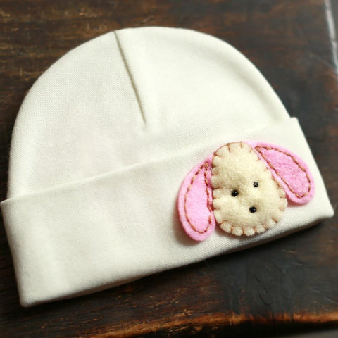 'Little Feltie' Ivory Baby Hat // Pink Puppy