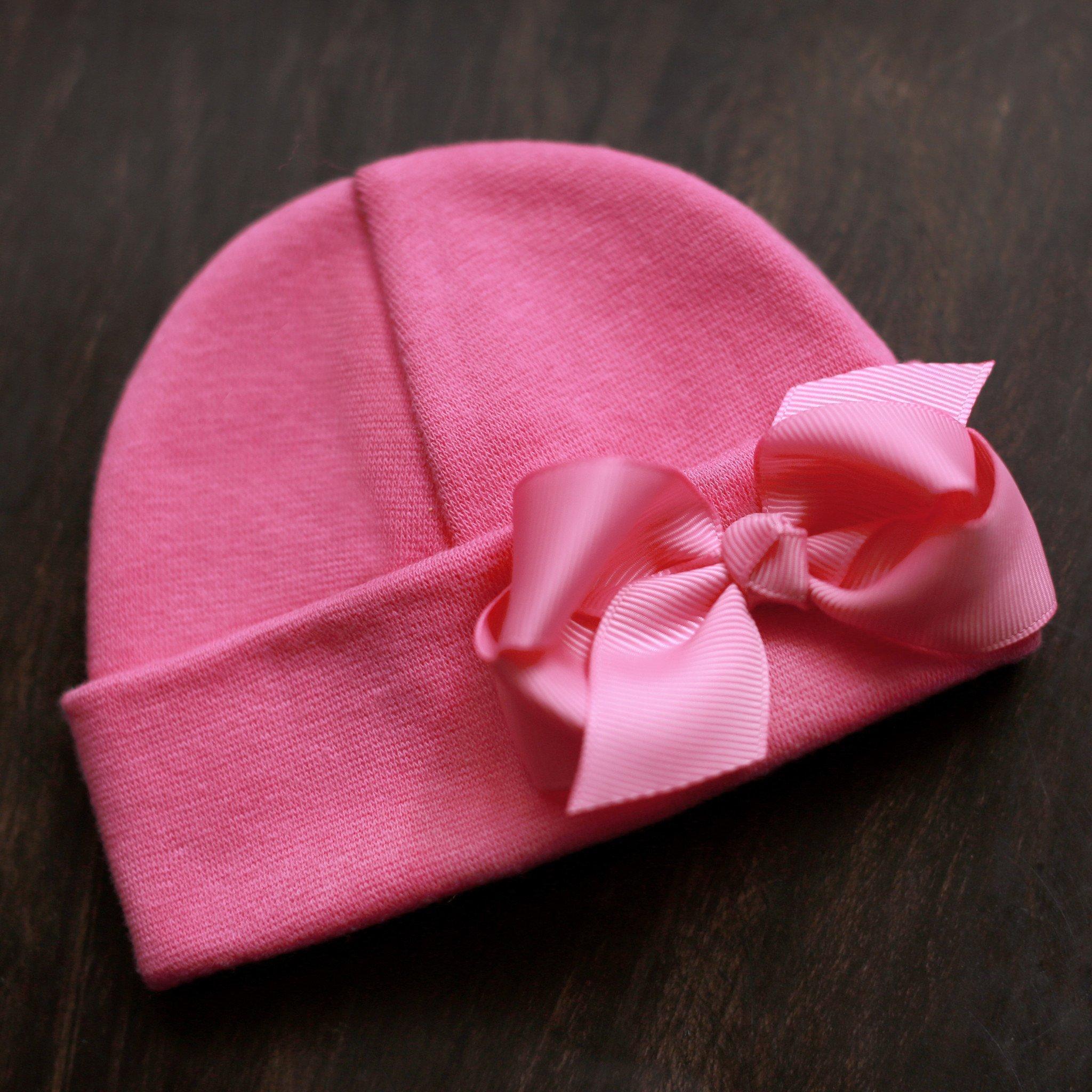 Preemie 'Cutie' Bow Hospital Hat // Fuchsia-Bow Hospital Hats-UniqueKidz