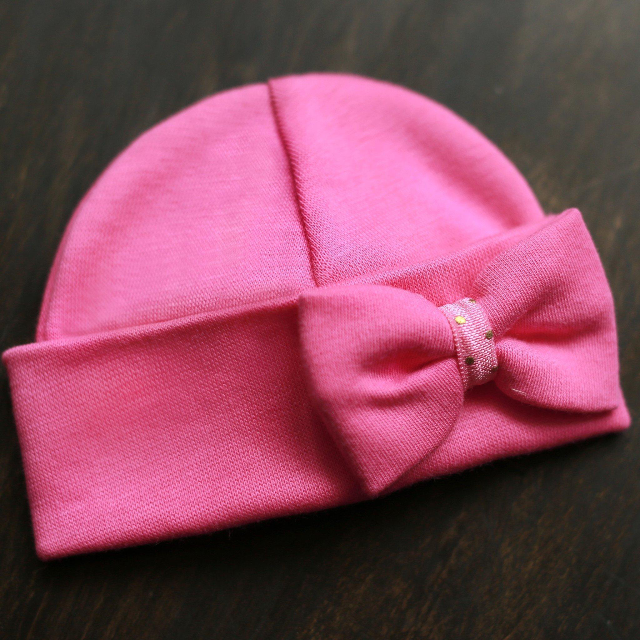 Preemie 'Mini Bow' Hospital Hat // Fuchsia-Bow Hospital Hats-UniqueKidz