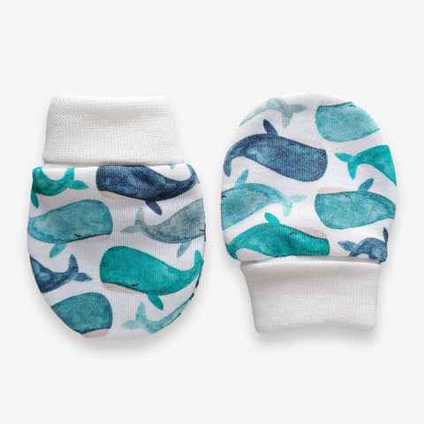Print Scratch Mittens Organic // Watercolor Whales